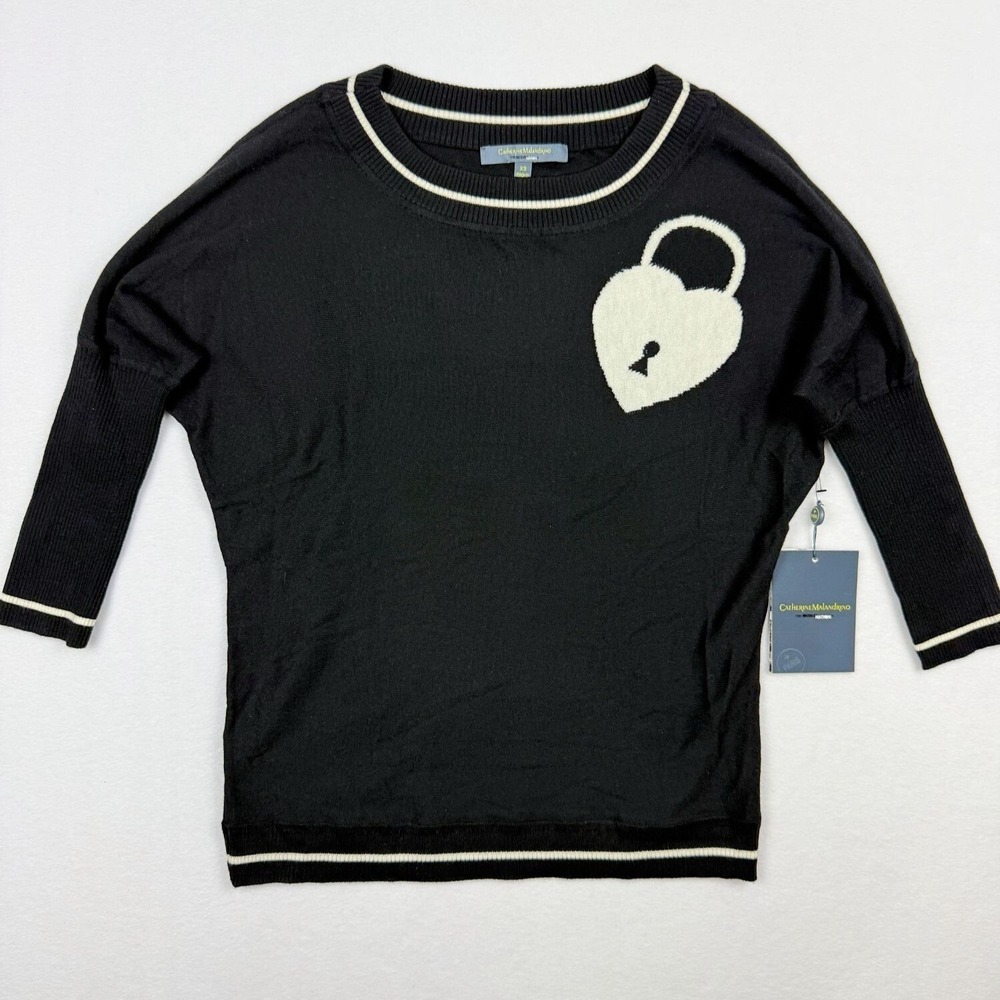 Catherine Malindrino Lock Graphic Sweater Size XS Womens Black/White‎ - New